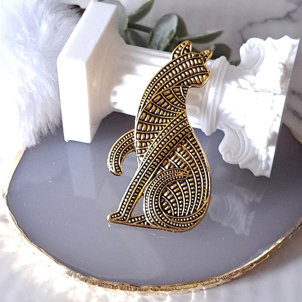 New Cat Brooch Women‎ Gold Brass Textured Kitten Pin Accent Quirky Boutique
